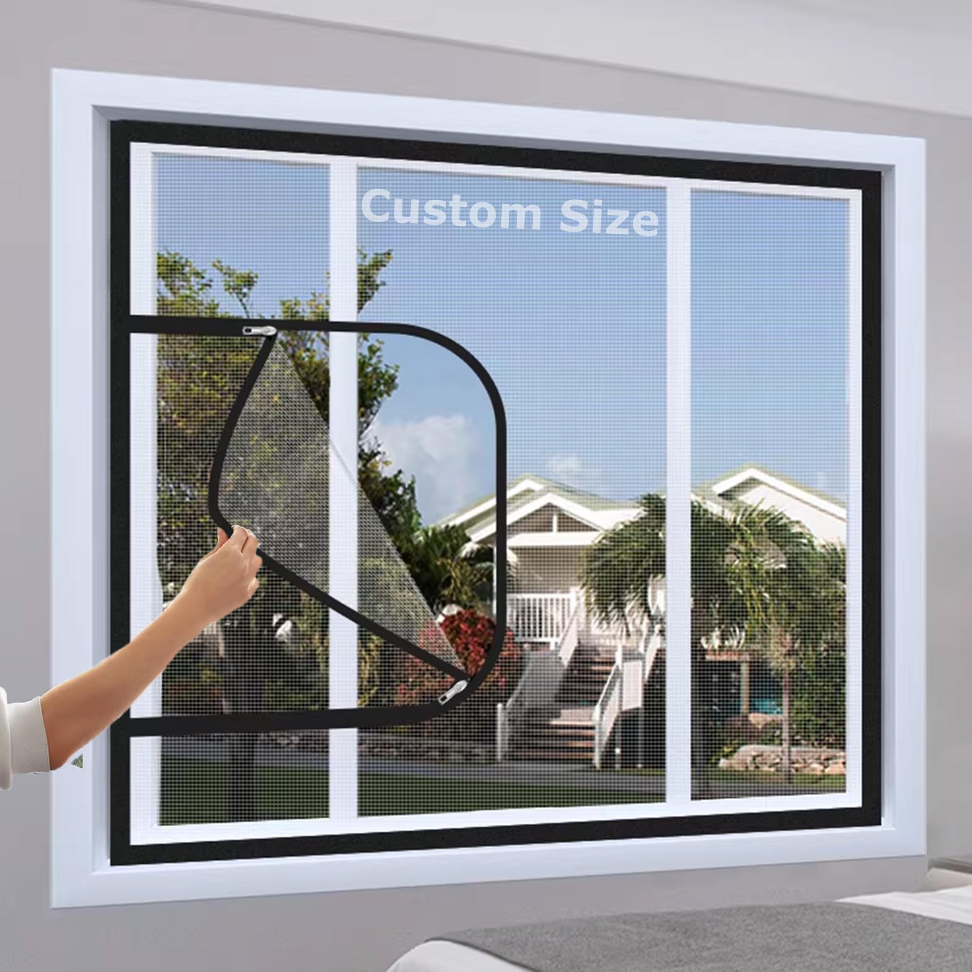 Duoleh White/Black Fly Screen For Windows, Custom Size Window Screen Mesh, Semi-Transparent Insect Mesh Curtain, Self-Adhesive Protection Net For Cats, Cat Safety Netting
