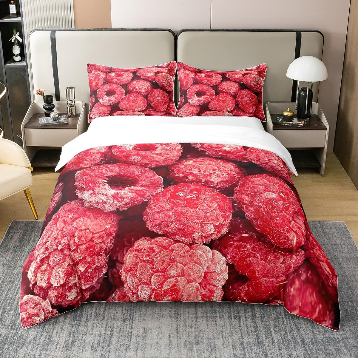 jejeloiu Food Raspberry Comforter Cover Queen Size, 3D Food