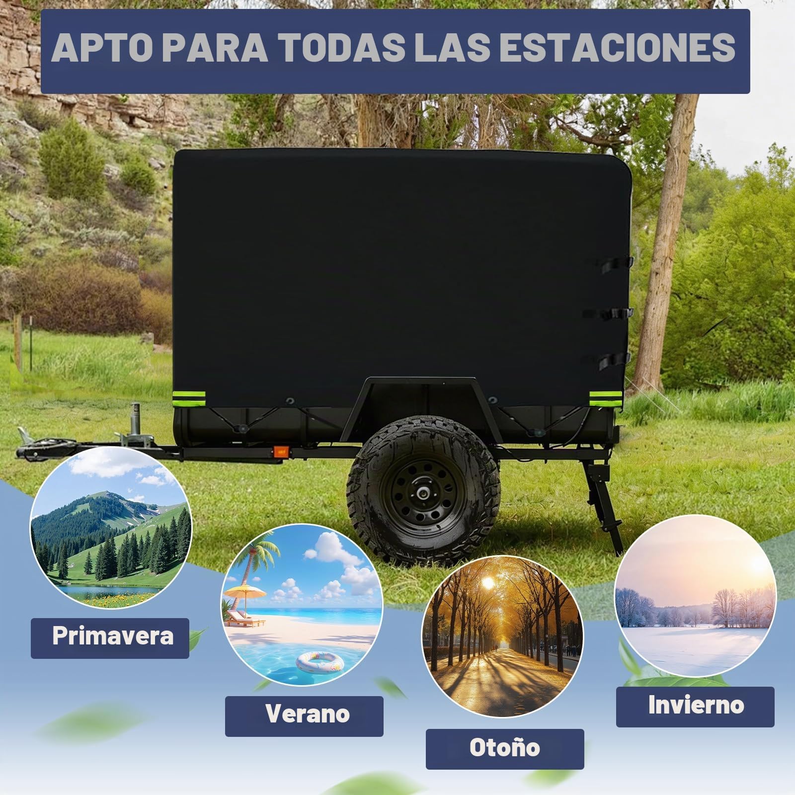 Lona para Remolque, 210 x 114 x 90 cm,600D Protector Impermeable A Prueba De Viento,Cuerda y Tiras Reflectantes, Lona Protectora Solar Impermeable con Ojales Reforzados,Lona de Tela para remolques