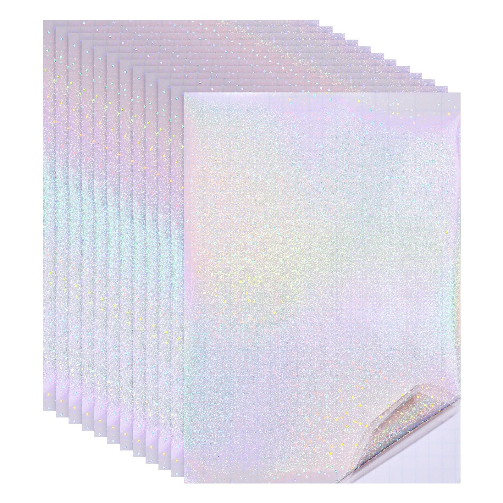PATIKIL 12x8 Inch Holographic Laminate Sheets, 12Pcs Holographic Sticker Paper Transparent Vinyl Laminate Film A4 Waterproof Self Adhesive for Craft Books, Fine Sparkle Pattern
