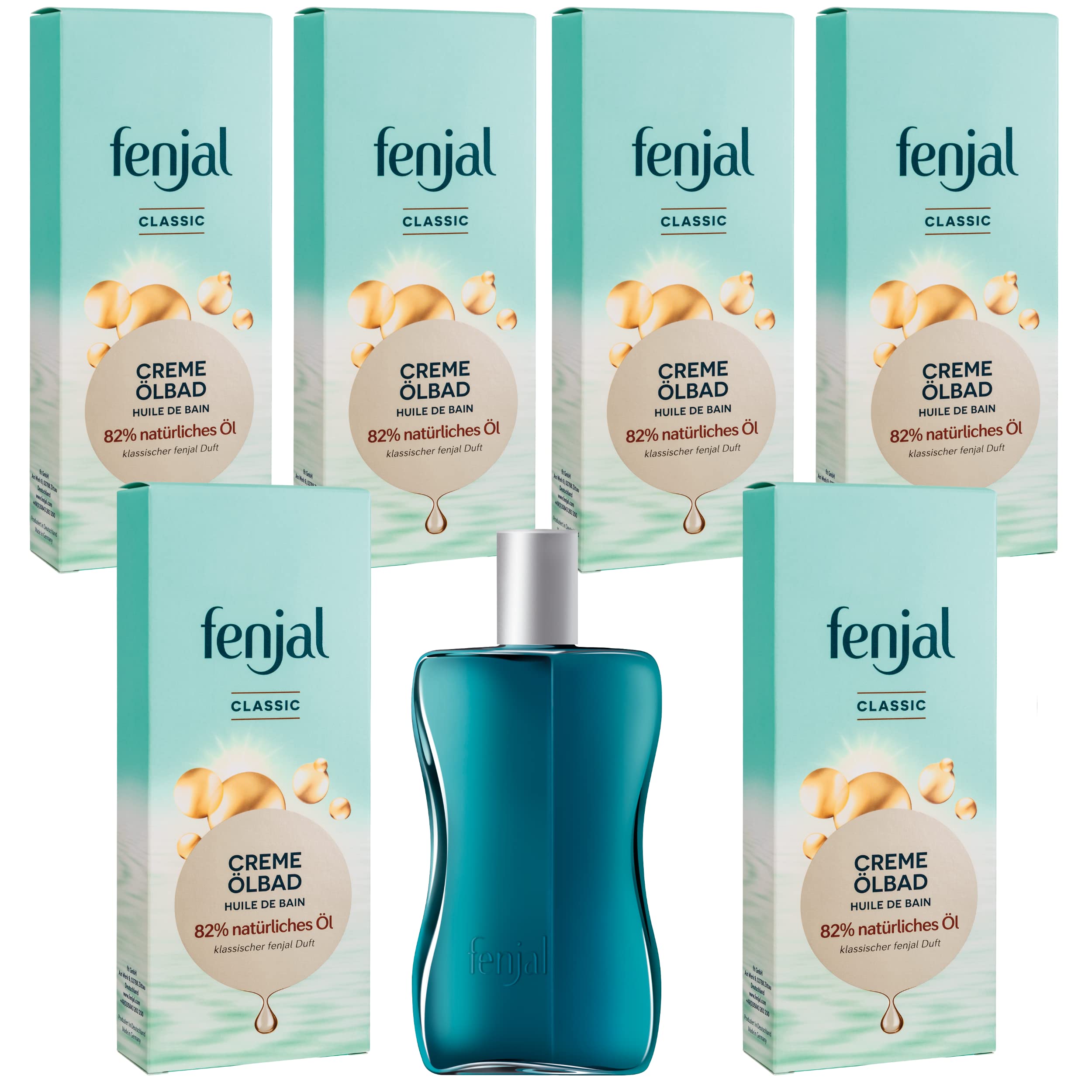 FenjalCream Oil Bath Classic Skin Care Oil Bath with Vegetable Oils, Moisturising, Replenishing, Relaxes and Soothes Dry and Sensitive Skin, Vegan, 6 x 200 ml Storage Pack