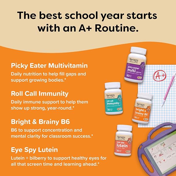 Renzo's A+ Routine Bundle - Picky Eater Mutli Apple, Roll Call Immunity, Eye Spy Lutein, Bright and Brainy