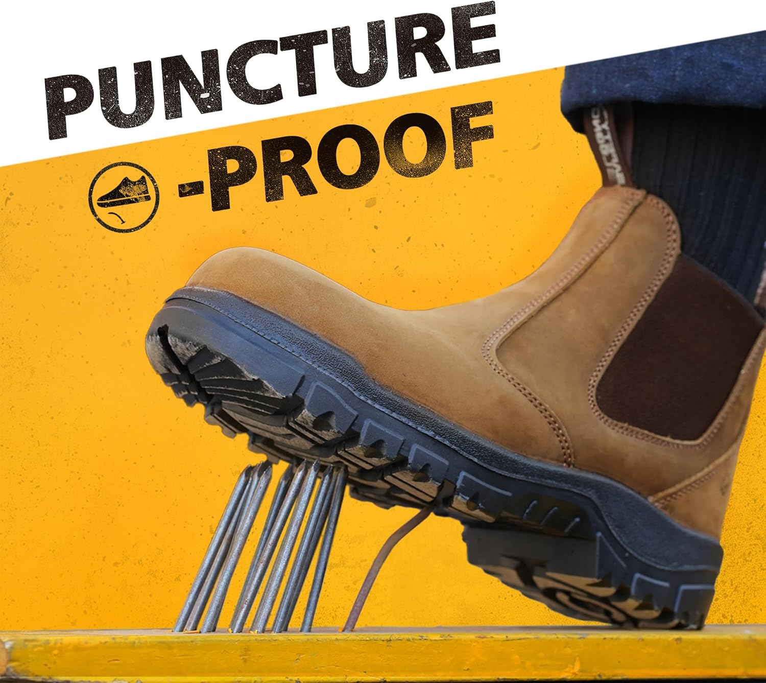 Slip on Work Boots for Men Women Composite Toe Comfort Leather Abrasion Slip Resistant Sole Safety Chelsea