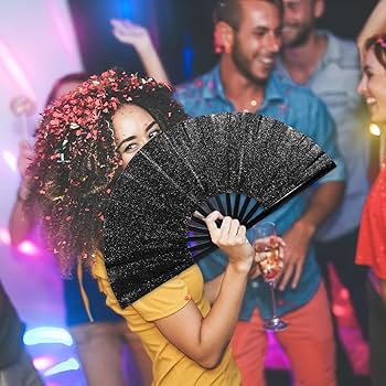 Amazon.com: Qyeahkj 2 Pcs Glitter Large Rave Fan Black Folding