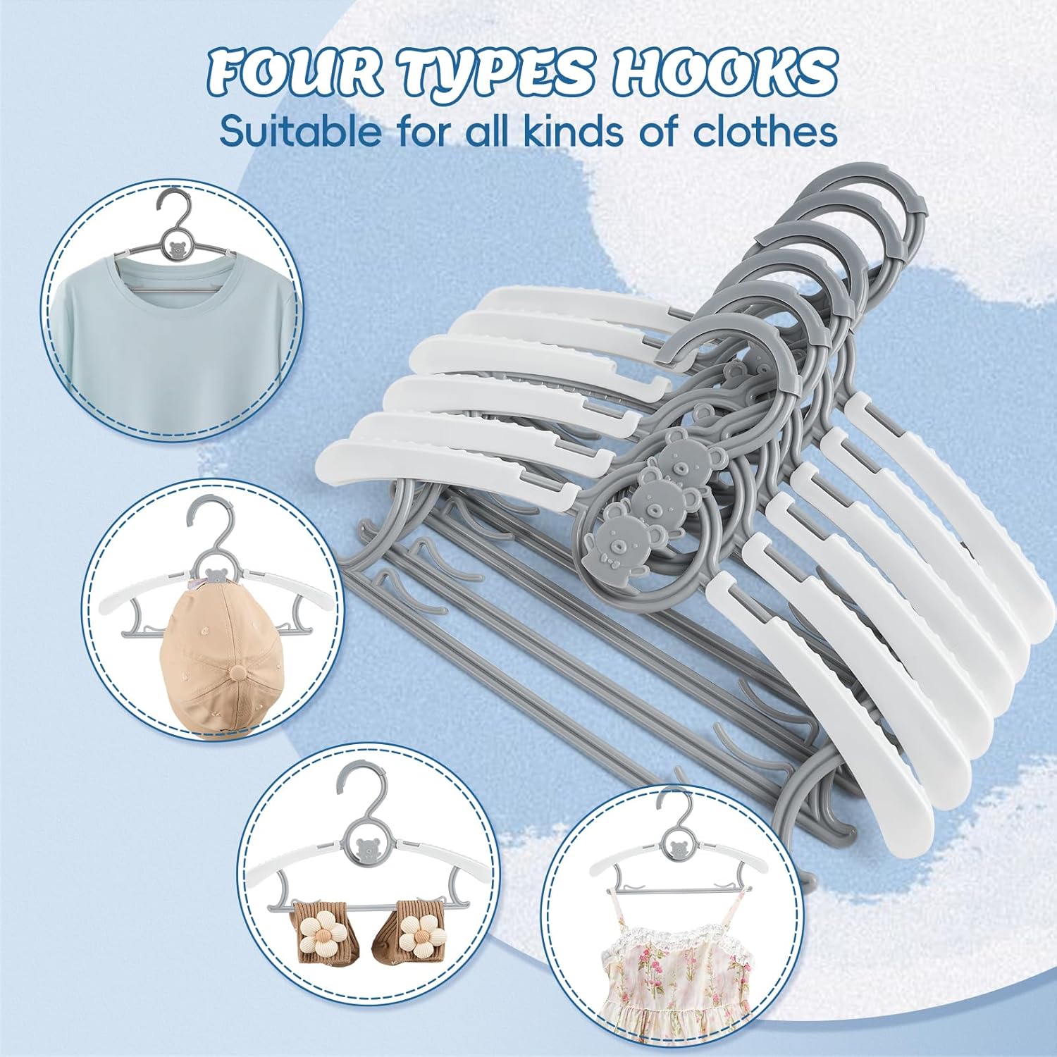 Baby Hangers for Closet Adjustable, Extendable & Stackable Kids Hangers, 11~14inch Non-Slip Plastic Kid Hangeres, Toddler Hangeres for Infant Baby Toddler Children Nursery Teen, Gray, 60PACK - Image 5