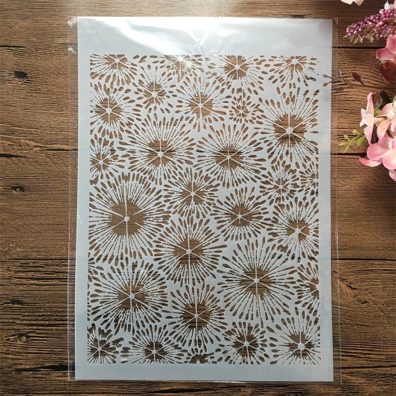Stencil riutilizzabili per pittura, 8 pezzi, formato A4, 29 cm, a rete cava ondulata, con foglie ondulate, stencil per dipingere su legno, pareti, porte, tela, decorazioni per la casa