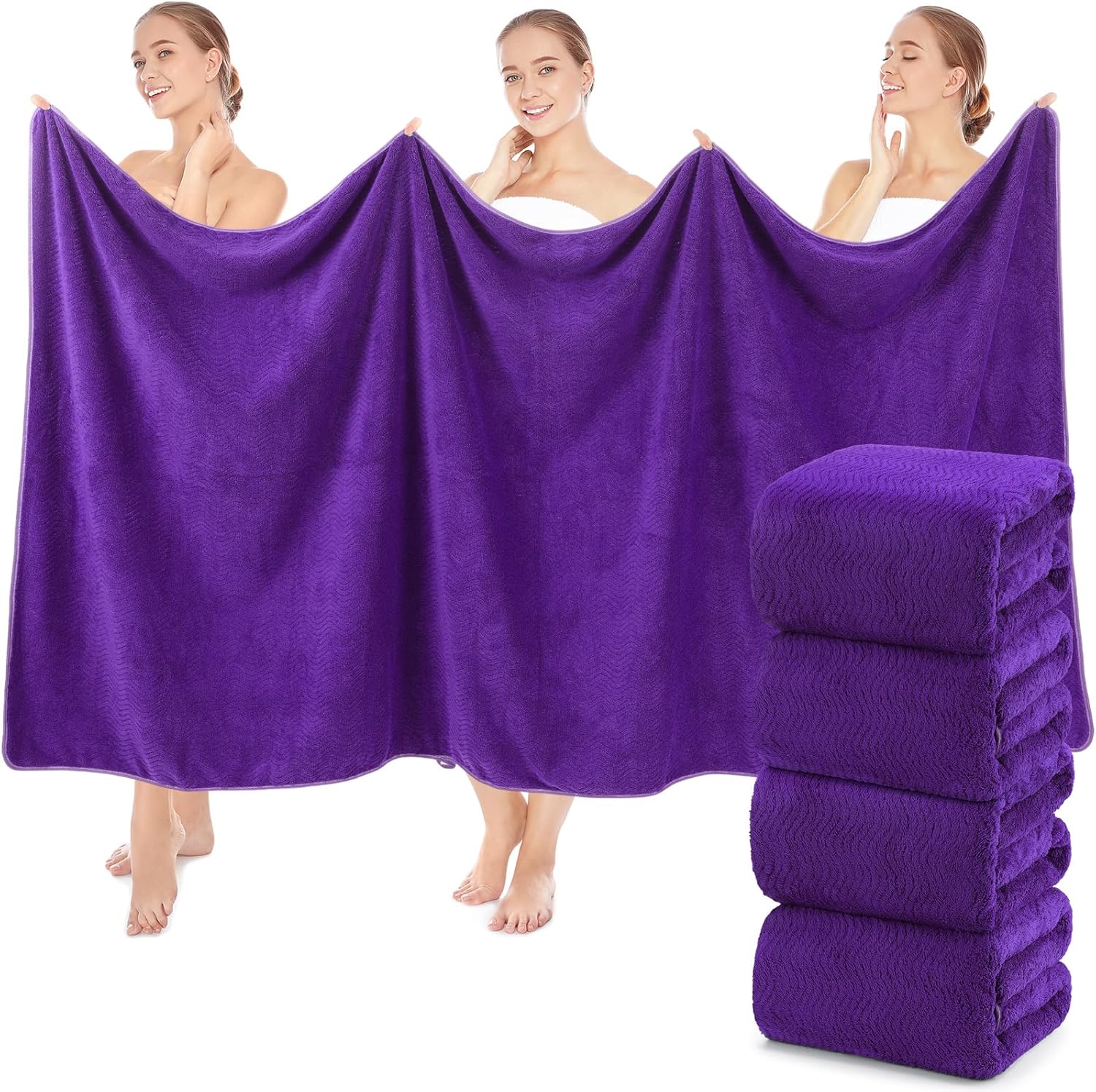 4 Pcs Oversized Bath Towels 40 x 80 Inch, Extra Large Bath Sheets Microfiber Lightweight & Quick Dry, Jumbo Shower Towels for Adults Beach, Gym, Pool, Spa, Travel (Purple)