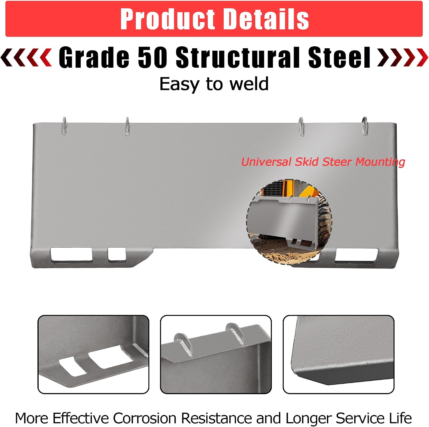 Heavy Duty Steel Plate, Skid Steer Mount Plate Quick Attach Plate Weldable Universal Mount