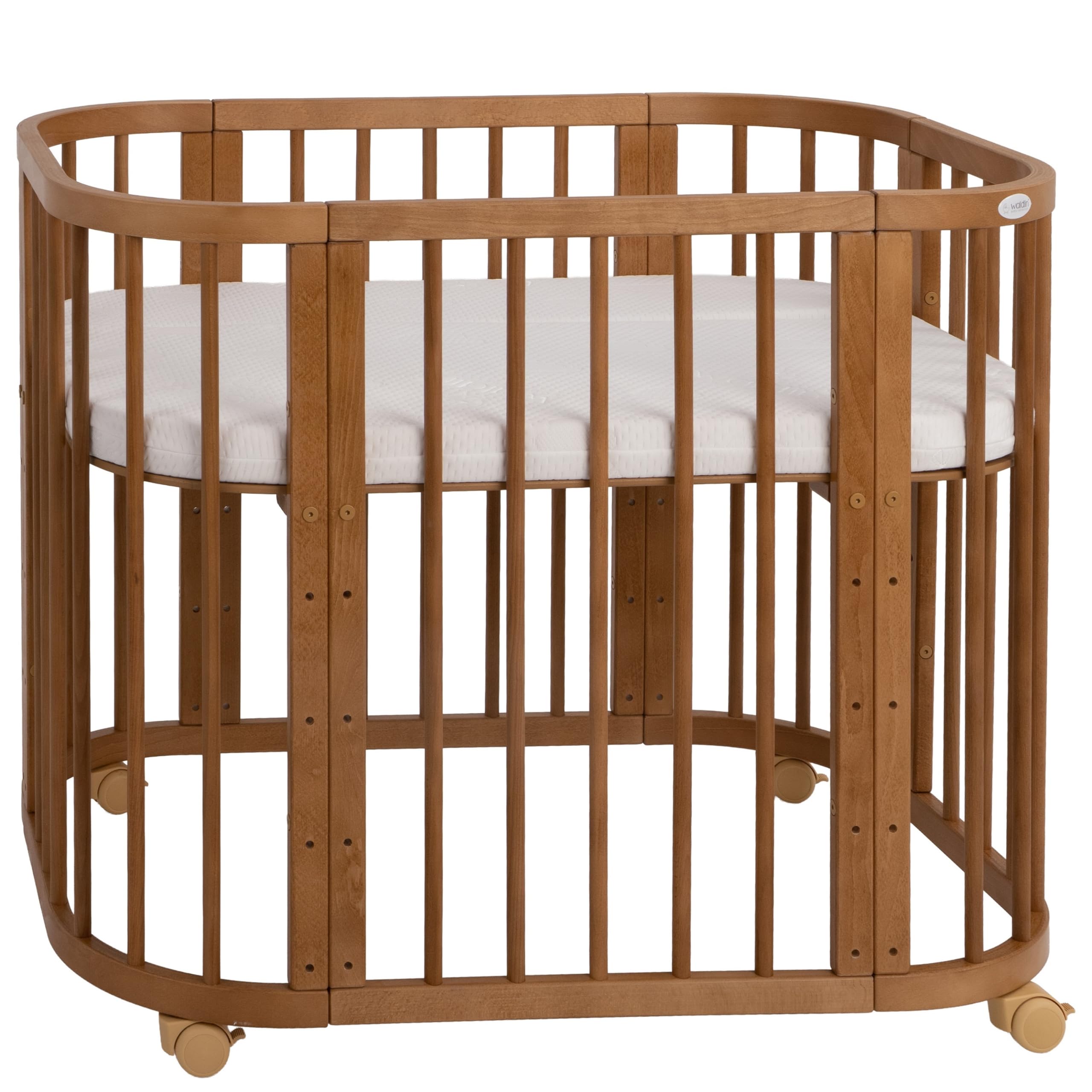 waldin Cuna Bebé 5 en 1, Cuna Colecho de Madera, Colchón, Vintage | Ventilada, Base Regulable en 5 Alturas, Cuna Evolutiva Convertible, Mecedora Opcional