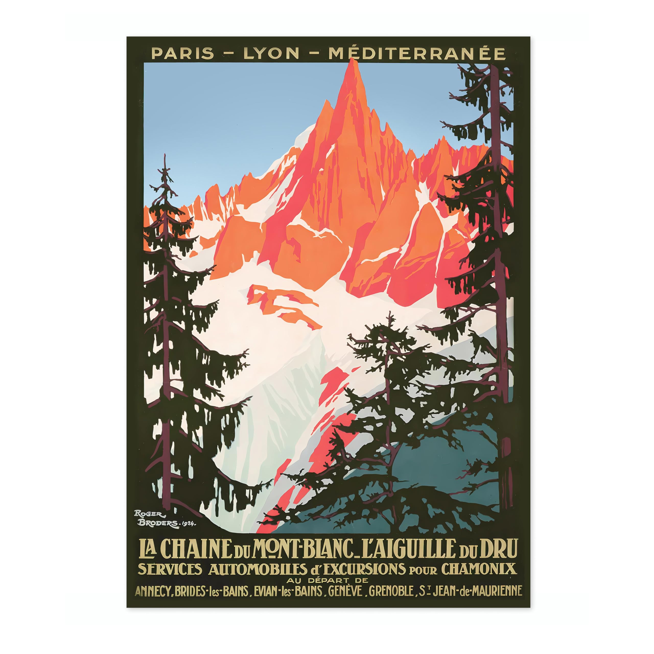 Chamonix Mont Blanc, France Vintage Skiing Poster, Minimalist Wall Art, Mountain Travel Prints, Snow, Ski Trip Home Decor, A4 (Print Only) - 29.7x21cm
