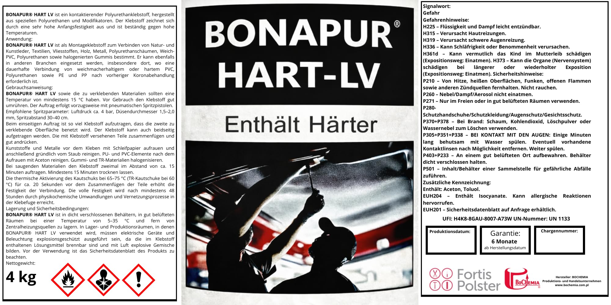 BONAPUR HART LV Kontaktkleber 0,8 kg - Polyurethan Polsterkleber für Dachhimmel, Schaumstoff, Polsterstoffe, Leder, PVC und PU - hitzebeständig, gebrauchsfertig