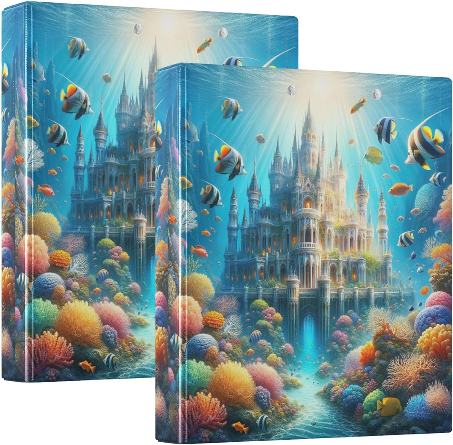 Bule Sea トロピカルキャッスル 1.5インチ 3リングバインダー 200枚収納 かわいいポートフォリオフォルダー ラウンドリ