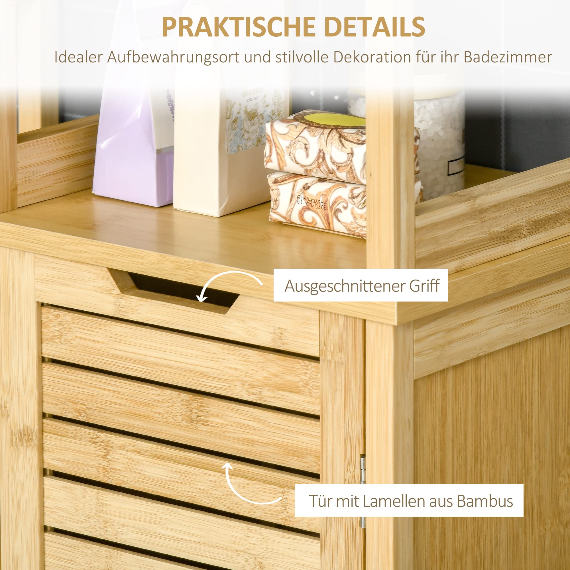 kleankin Badezimmerschrank Badschrank 3 Offene Fächer 34x30x173 cm Natur