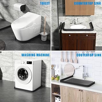 Water Dam for Shower, Collapsible Shower Threshold Water Dam Silicone Rubber Kitchen Water Splash Guard, 78in Water Stopper Splash Guard Keeping Dry and Wet Separation for Bathroom and Kitchen(Black,2