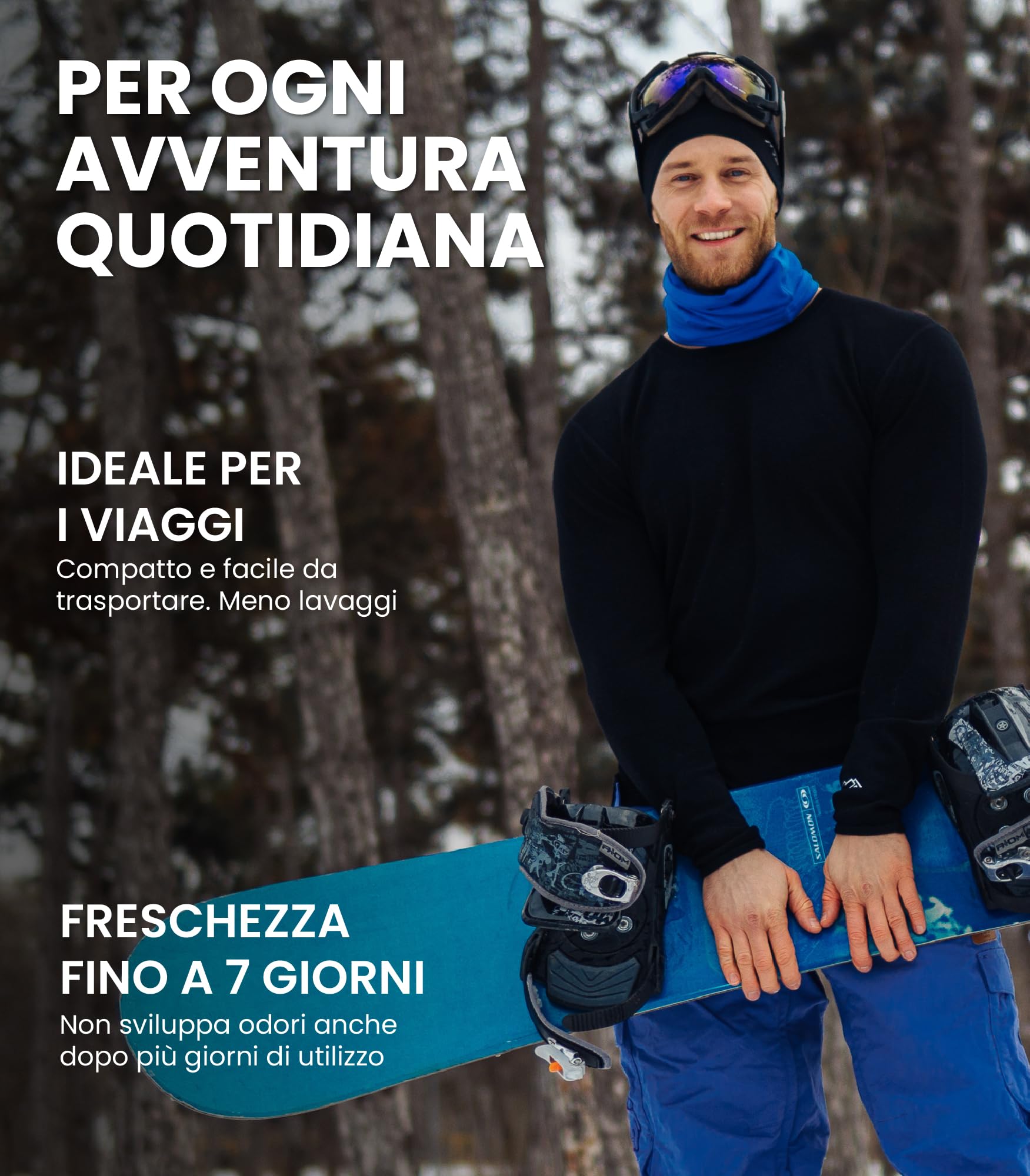 Merino.tech Maglia Termica Lana Merino Uomo - 100% Intimo Termico Lana Merino Uomo Leggero, Medio, Pesante con Calzini