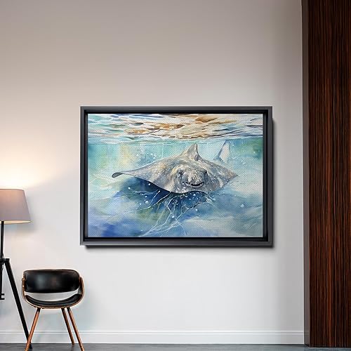 Miniatura 2 de Nautical Print on Canvas for Wall Decor, Ocean Fish Manta Ray Canvas Wall Art, Beach Print for Wall Hang, Turquoise Coastal Pictures Wall Decor,