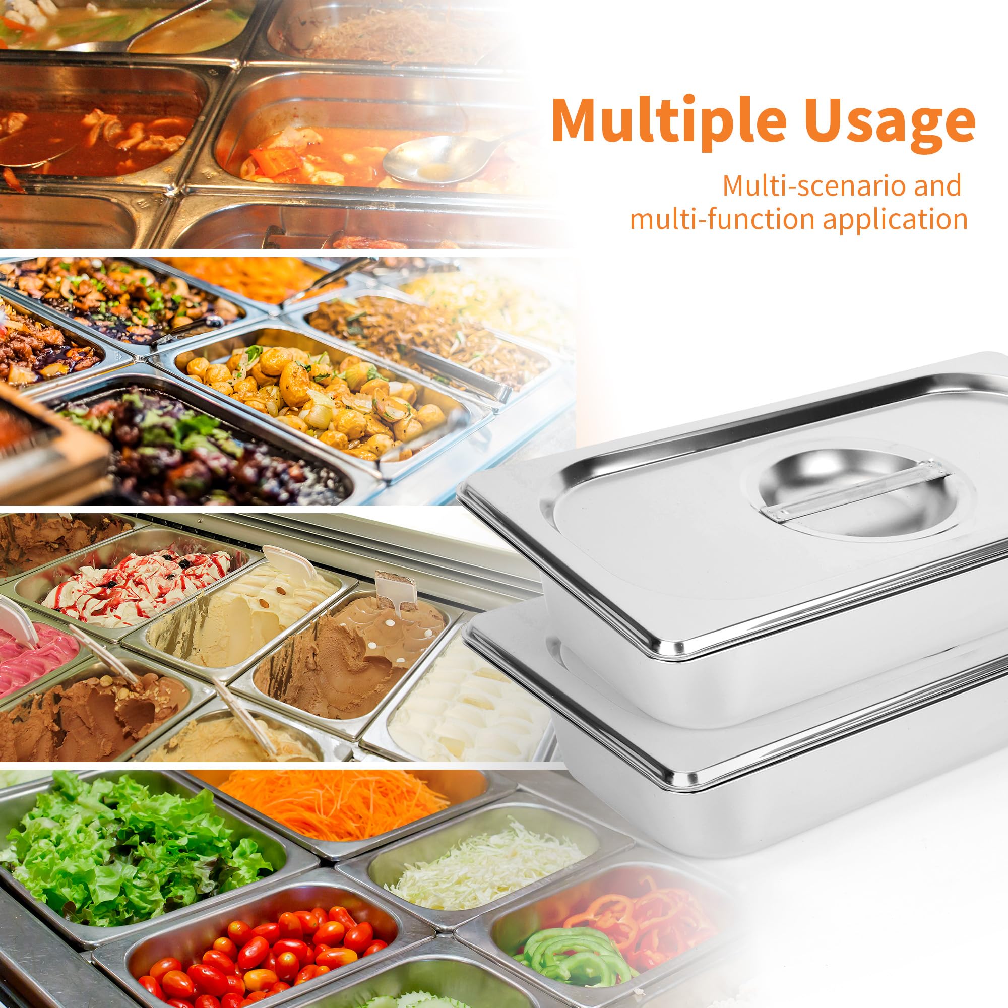 3 padelle Gastronorm rettangolari da 1/3, contenitori per alimenti in acciaio inox con coperchi e pinze da cucina, padelle profonde per Gon Bagnomaria 32,5 x 17,5 x 6,5 cm