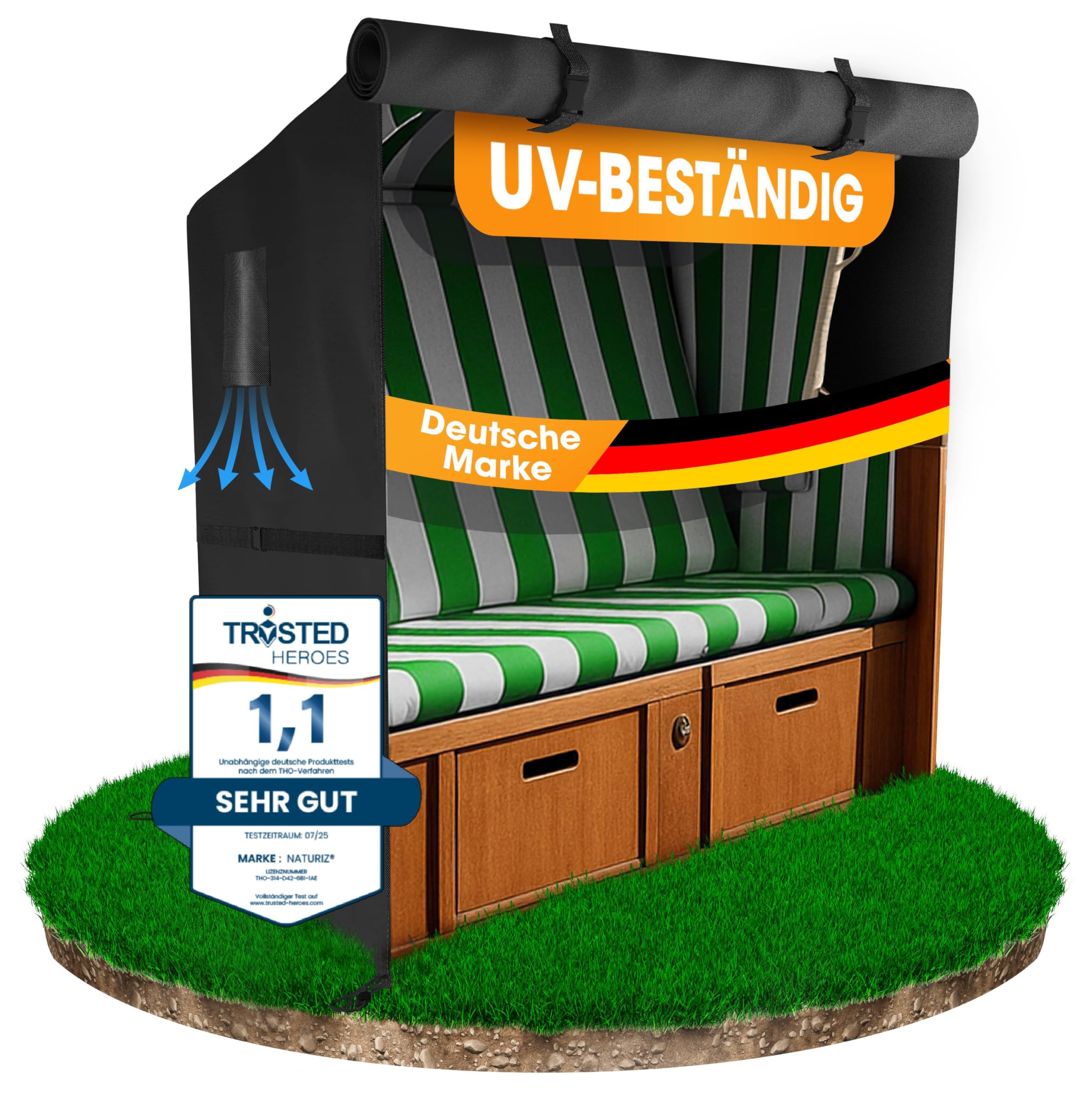 NATURIZ® Funda para sillón de playa de alta calidad, resistente al invierno, resistente a la intemperie, impermeable, resistente a los desgarros y a los rayos UV, con ventana de ventilación, Oxford