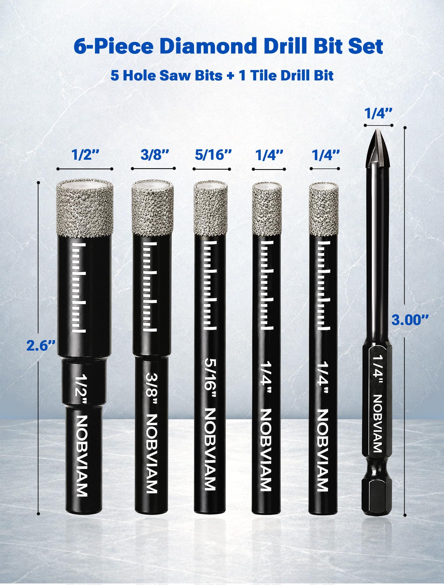 Diamond Drill Bit Set - Tile, Glass, Granite -3 Diamond Drill Bit Set - Tile, Glass, Granite -3