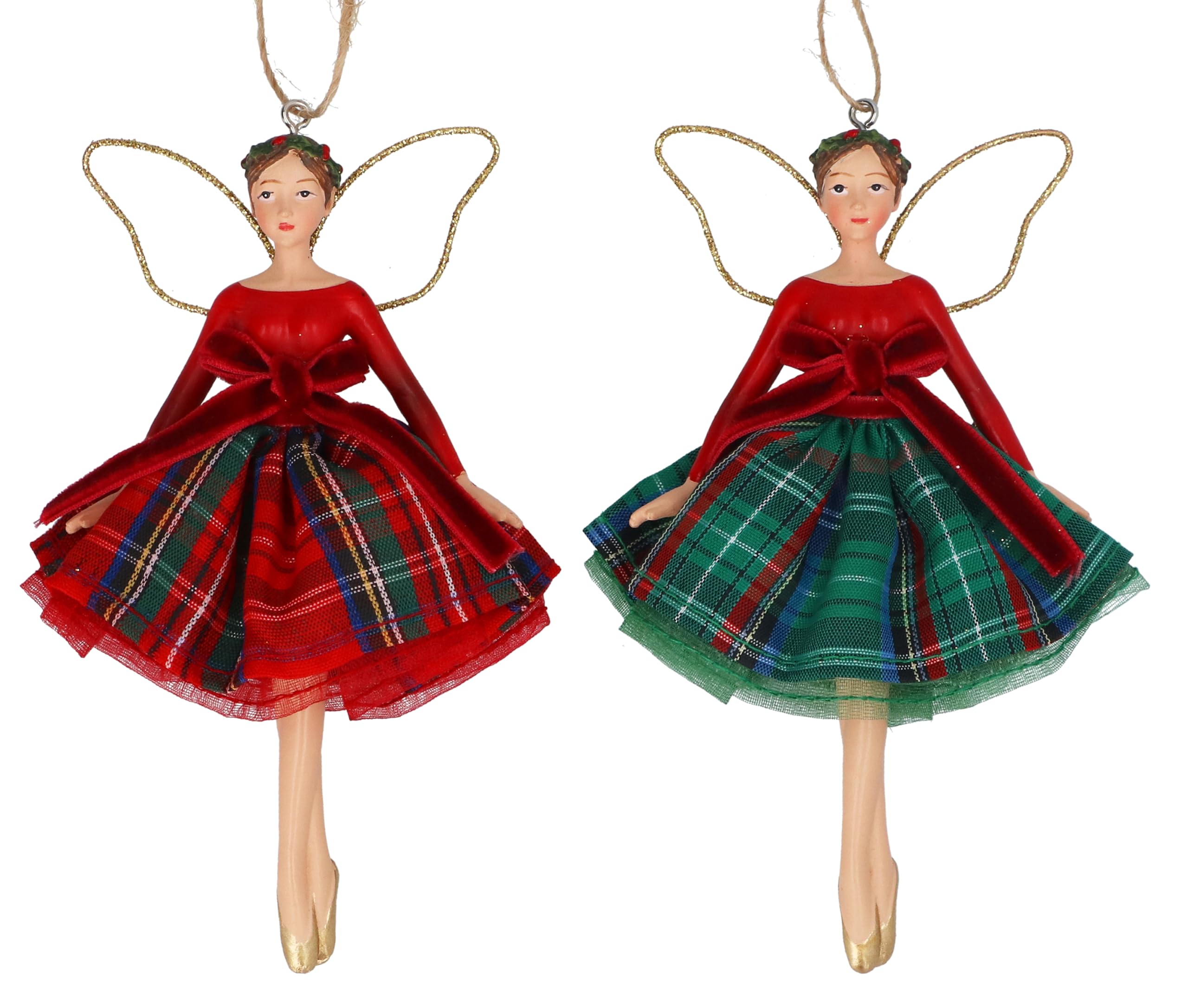 Gisela Graham Tartan Fairy Christmas Tree Decorations Red Green Tartan Ornaments
