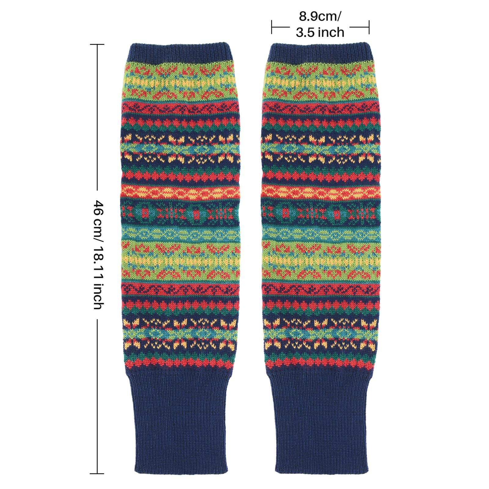 Durio Calentadores largos de invierno para mujer, calentadores de piernas de punto gruesos, calentadores de piernas bohemios, negro, azul y azul marino, Talla única