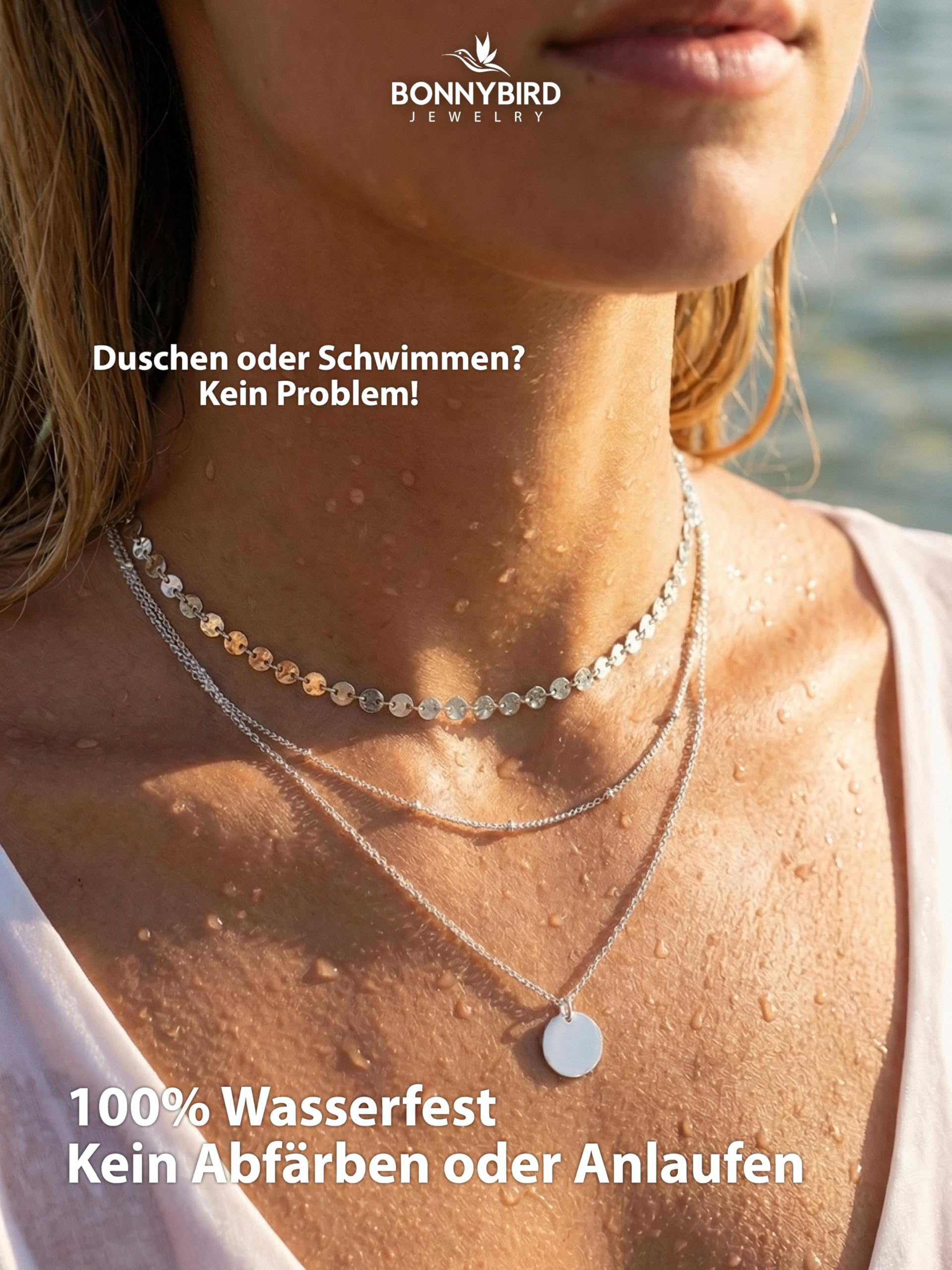 BONNYBIRD® Layering Ketten Set aus Premium Edelstahl - Boho Kette Damen in Silber, Gold & Roségold, 100% Wasserfest & Hautverträglich BonnyTrio