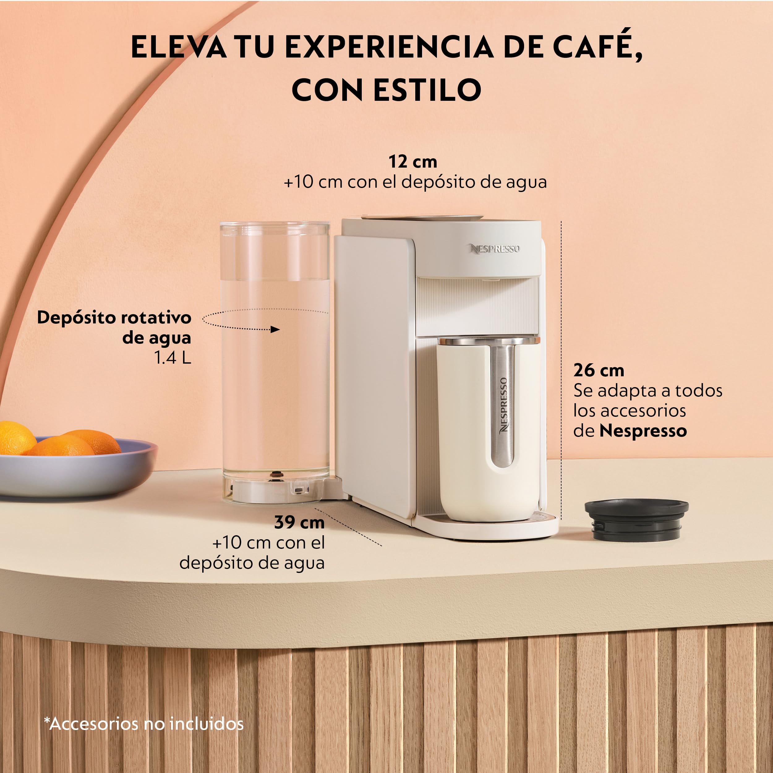Nespresso Vertuo Up – Cafetera de Cápsulas con 7 Tamaños de Taza, Tecnología Centrifusion, Calentamiento Rápido, Depósito 1,4 L, Modo Creaciones, Diseño Compacto, Blanca (ENV200.W)