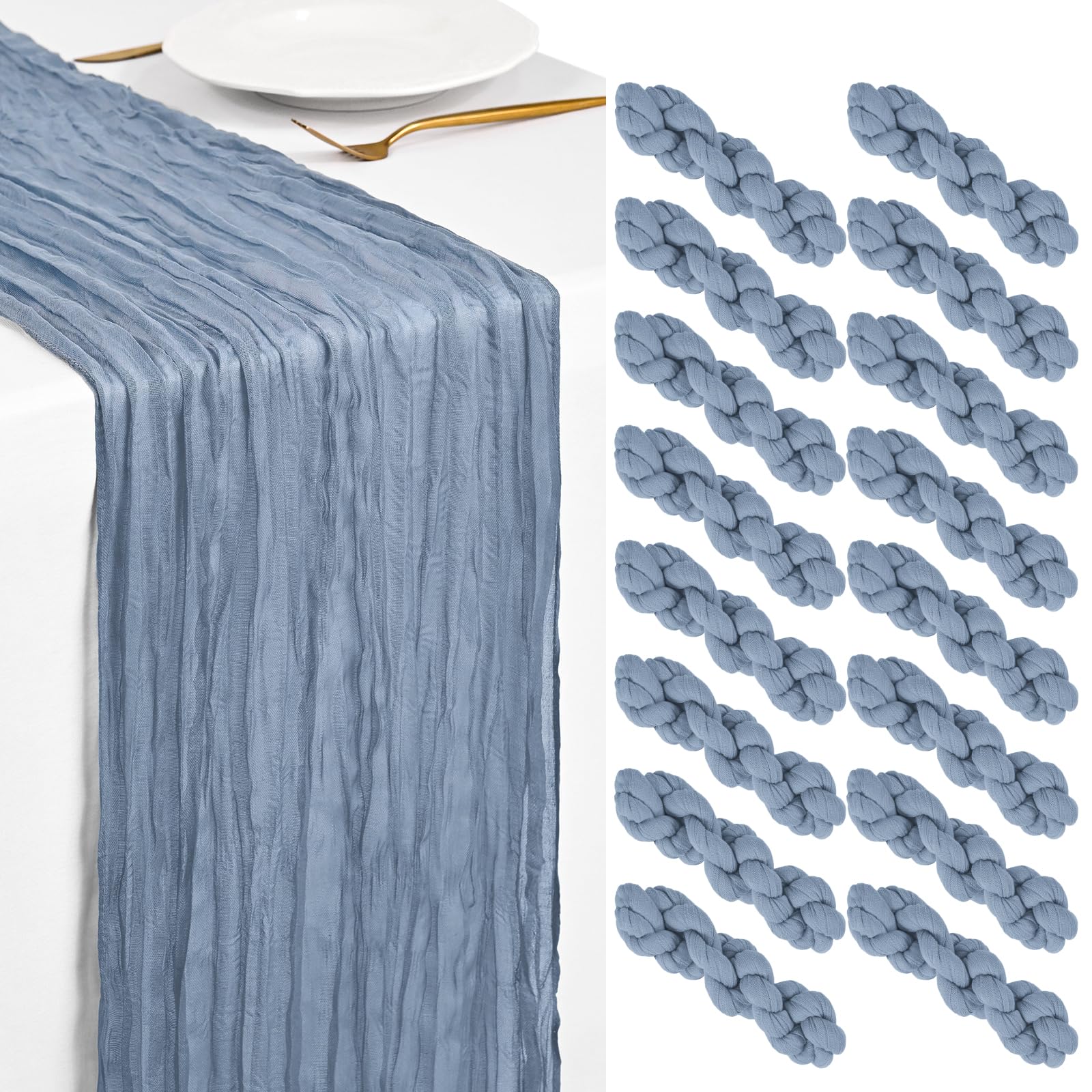 Showgeous 16 Pack Dusty Blue Cheesecloth Table Runner 45x275cm Boho Gauze Cheese Cloth Table Runners Romantic Rustic Sheer Table Decorations for Wedding Party Baby Shower Birthday Holiday Home โ image 1