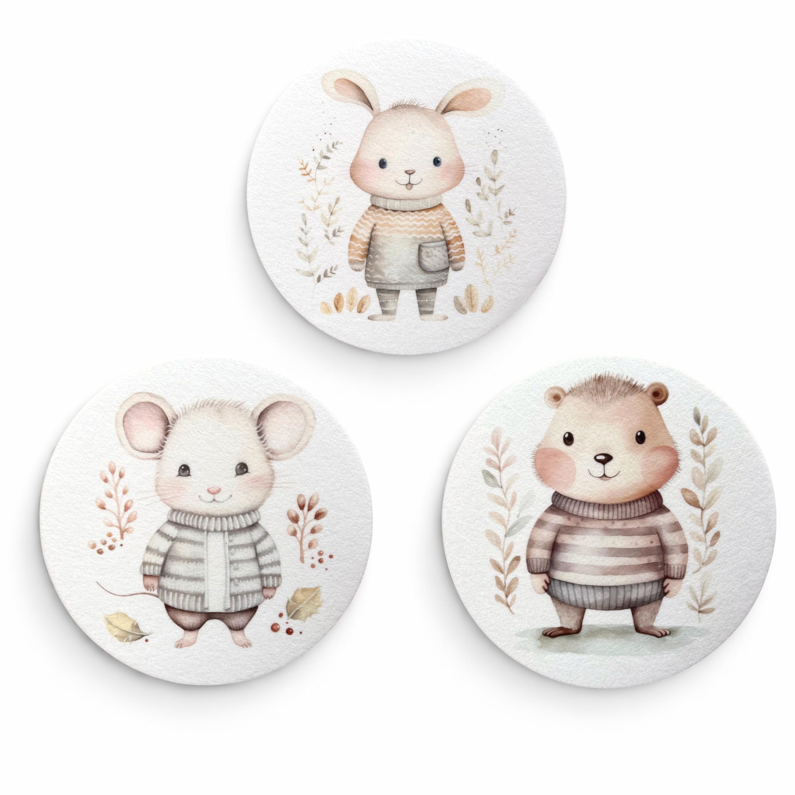 BERLIG Runde Filz Dekoprints Ø 33 cm – Selbstklebende Filzbilder Wanddeko – 3er Set – Runde Filz Wandbilder für Kinderzimmer, Wohnräume & kreative Wandgestaltung (Baby Fellnasen)