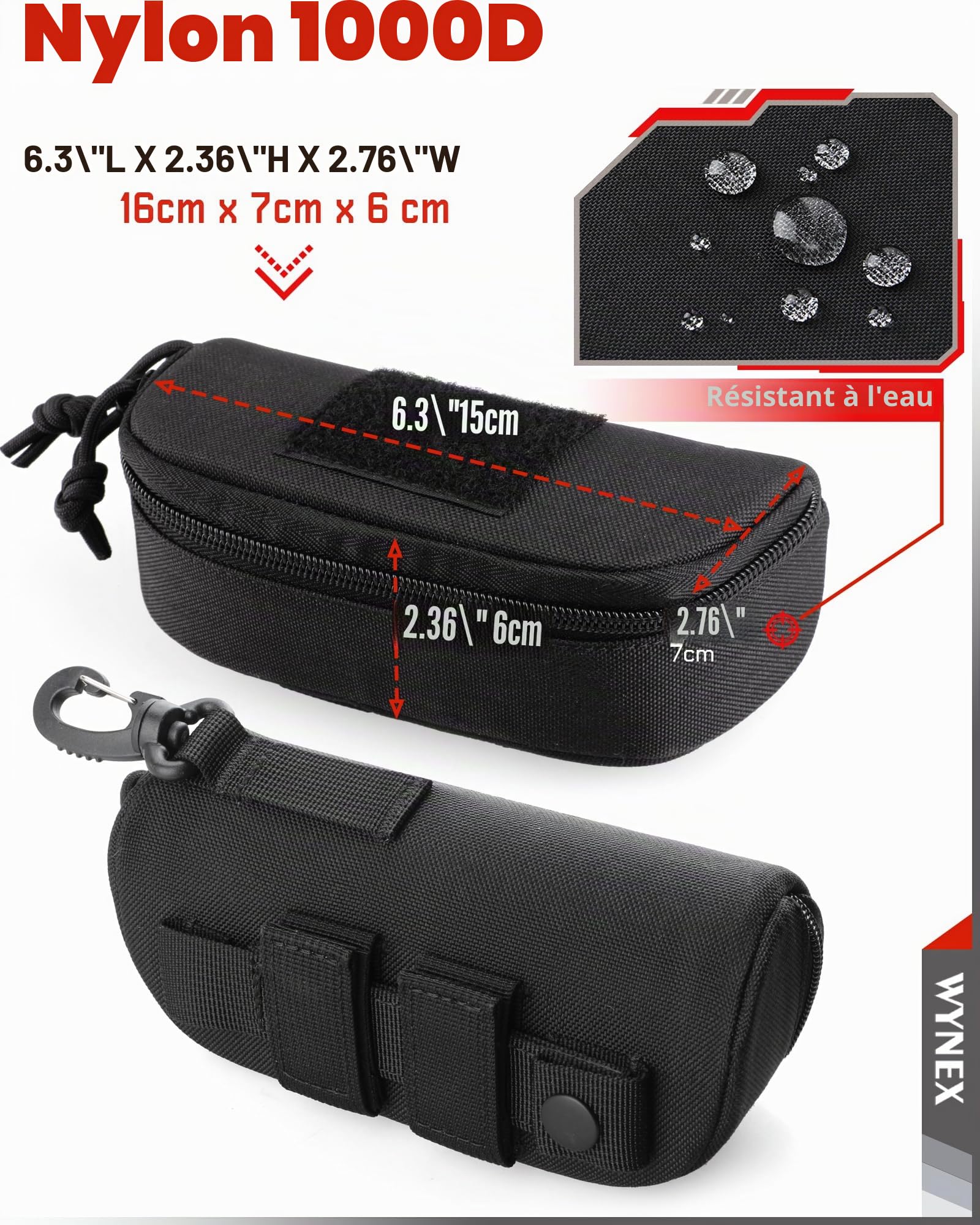 WYNEX Étui à Lunettes Rigide pour Homme Femme Poche Molle Tactique pour Lunettes Universel Boitier à Lunettes de Soleil Antichoc Boîte Lunettes en 1000D Nylon avec Fermeture Éclair