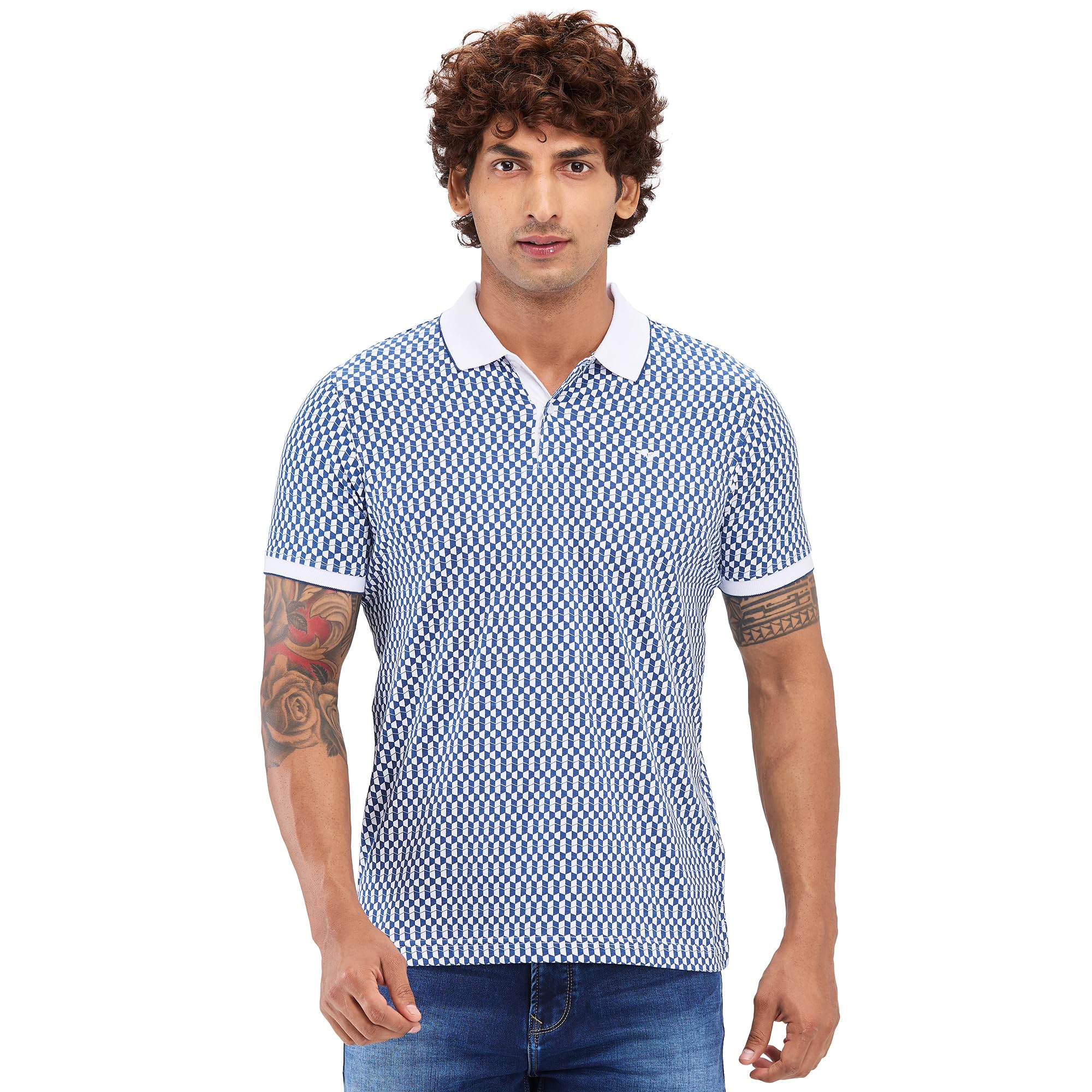 park avenue Men's Slim Fit Print Pattern Cotton Polyester Blend Rib Collar with Tipping Half Sleeve Polo Casual T-Shirt-picture-37