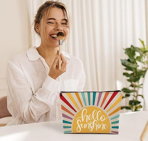 Miniatura 3 de OHSUL Hello Sunshine - Bolsa de maquillaje inspiradora, bolsa de maquillaje bohemia con rayos de sol, bolsa de viaje para cosméticos, bolsa de