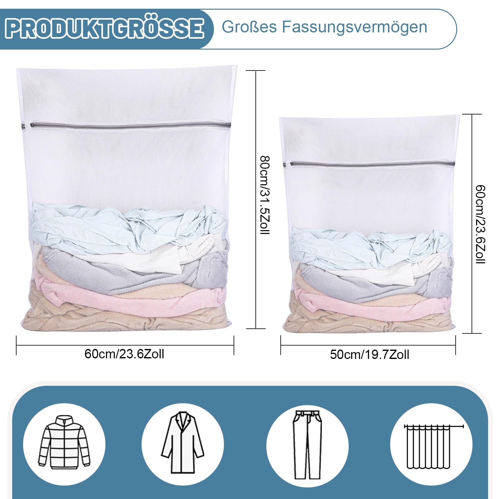 Wasnet Voor De Wasmachine, 3 Maten Waszakken, Vervorming En Vouwen Van De Kleding Te Voorkomen Waszak Met Ritssluiting Voor Truien Overhemden Ondergoed Kousen