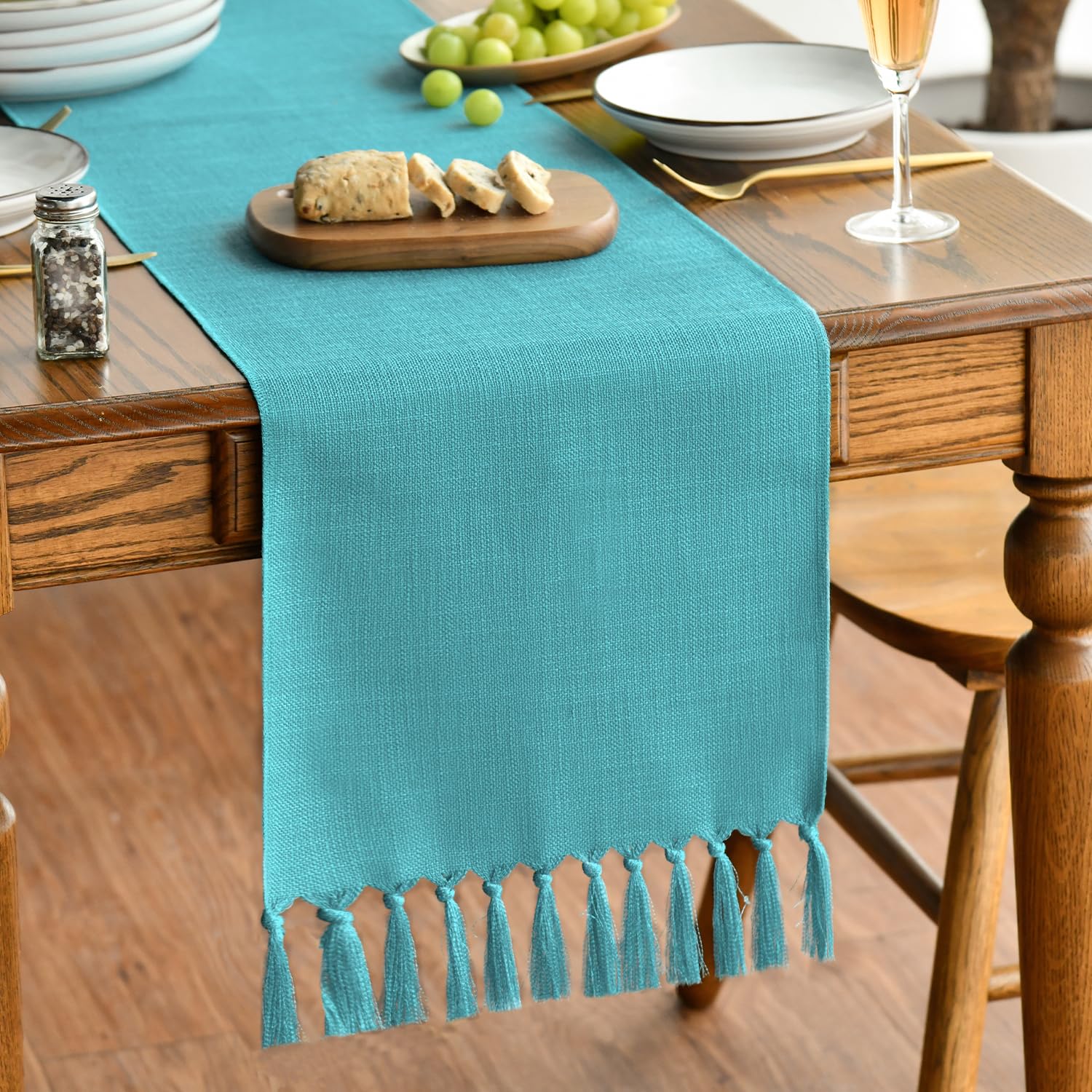 Artoid Mode Türkis Landhausstil Quasten Tischläufer, Waschbar Küche Tisch Dekoration Party Geburtstag Hochzeit Dekor 33x143 cm