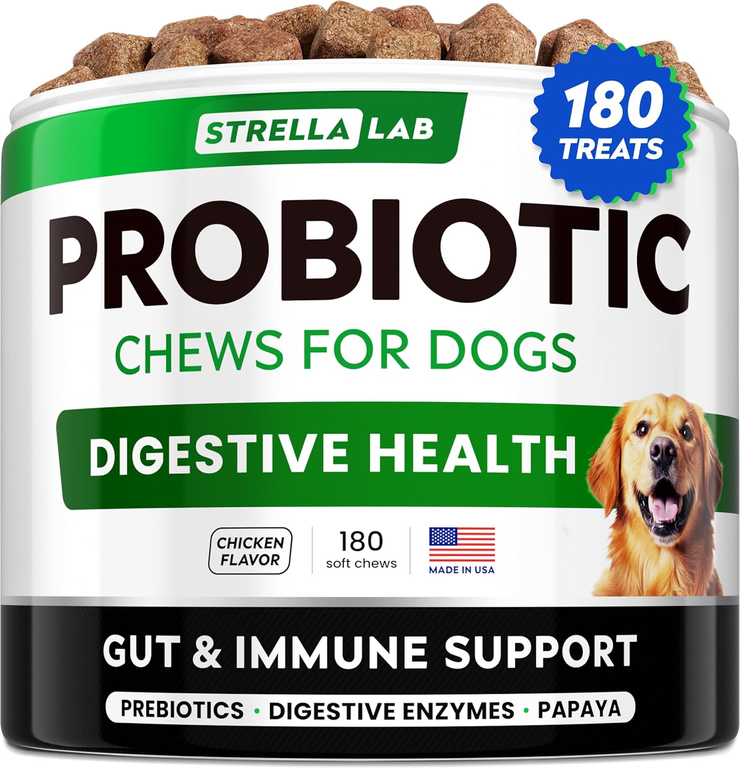 STRELLALAB Dog Probiotics for Digestive Health w/Fiber, Prebiotics & Enzymes – Diarrhea, Gas Treatment, Upset Stomach Relief – Seasonal Allergy Support – Pet Probiotics for Dogs – (180Ct, Chicken) STRELLALAB Dog Probiotics for Digestive Health w/Fiber, Prebiotics & Enzymes – Diarrhea, Gas Treatment, Upset Stomach Relief – Seasonal Allergy Support – Pet Probiotics for Dogs – (180Ct, Chicken)