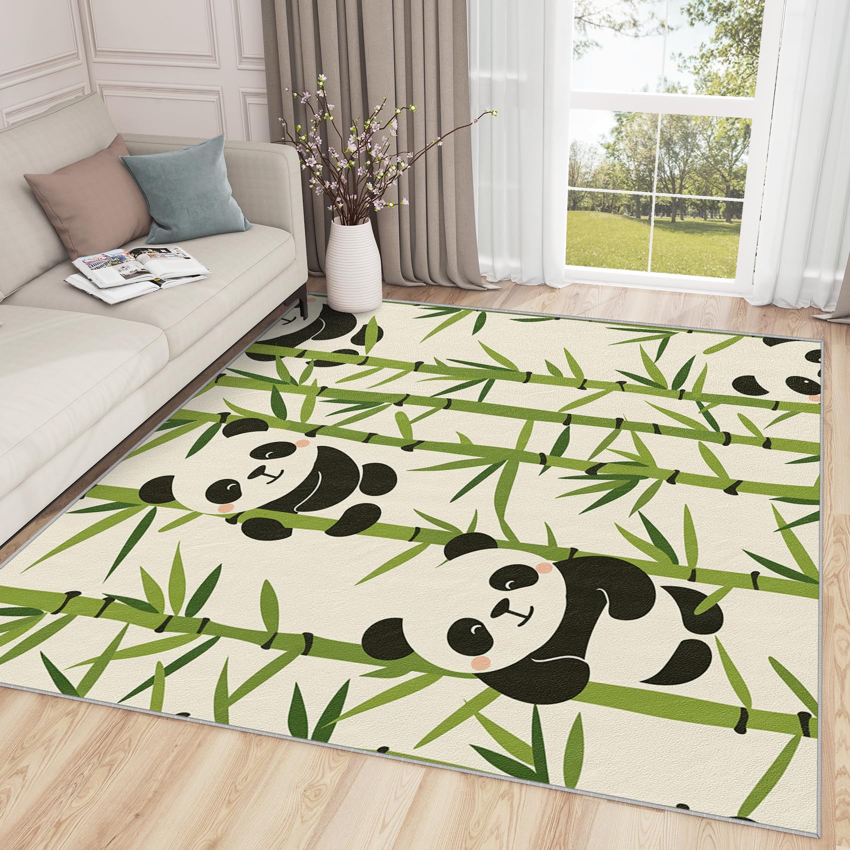 SherAvant Panda Rug for Girls Bedroom - 3x4 Rug - Panda Rug - Cute Cartoon Animal Bamboo Area Rug - Kids Nursery Baby Playroom Rugs - Children's