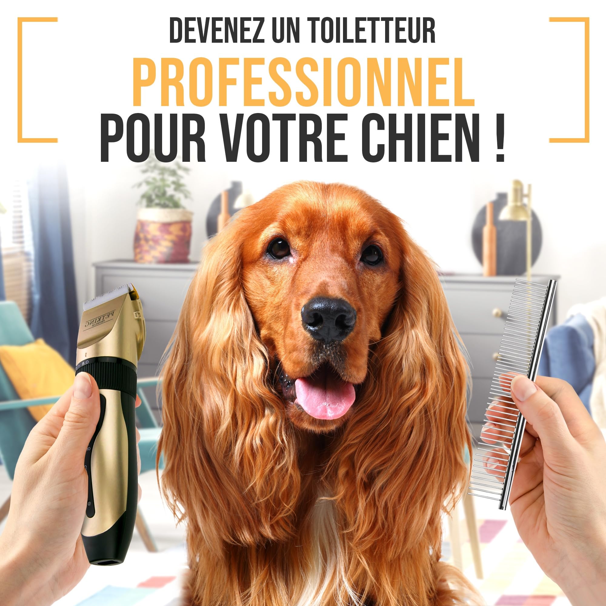 PetKing Premium Tondeuse pour Chiens, Kit de Toilettage Professionnel pour Pelages épais, Compatible Avec les Chiens et les chats. Tondeuse Sans fil et Silencieuse, Idéale pour les Chien et les Chats
