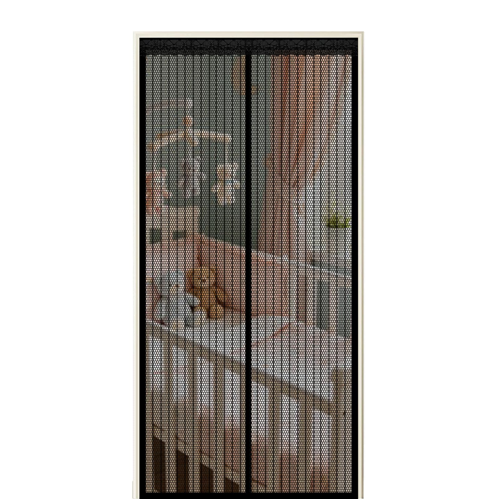 Screen Door 185 x 225 cm Self Sealing Powerful Magnets Heavy Duty Mesh Curtain with Powerful Magnets & Full Frame Magic Tape Suitable for Patio Doors Balcony Bedroom, Black