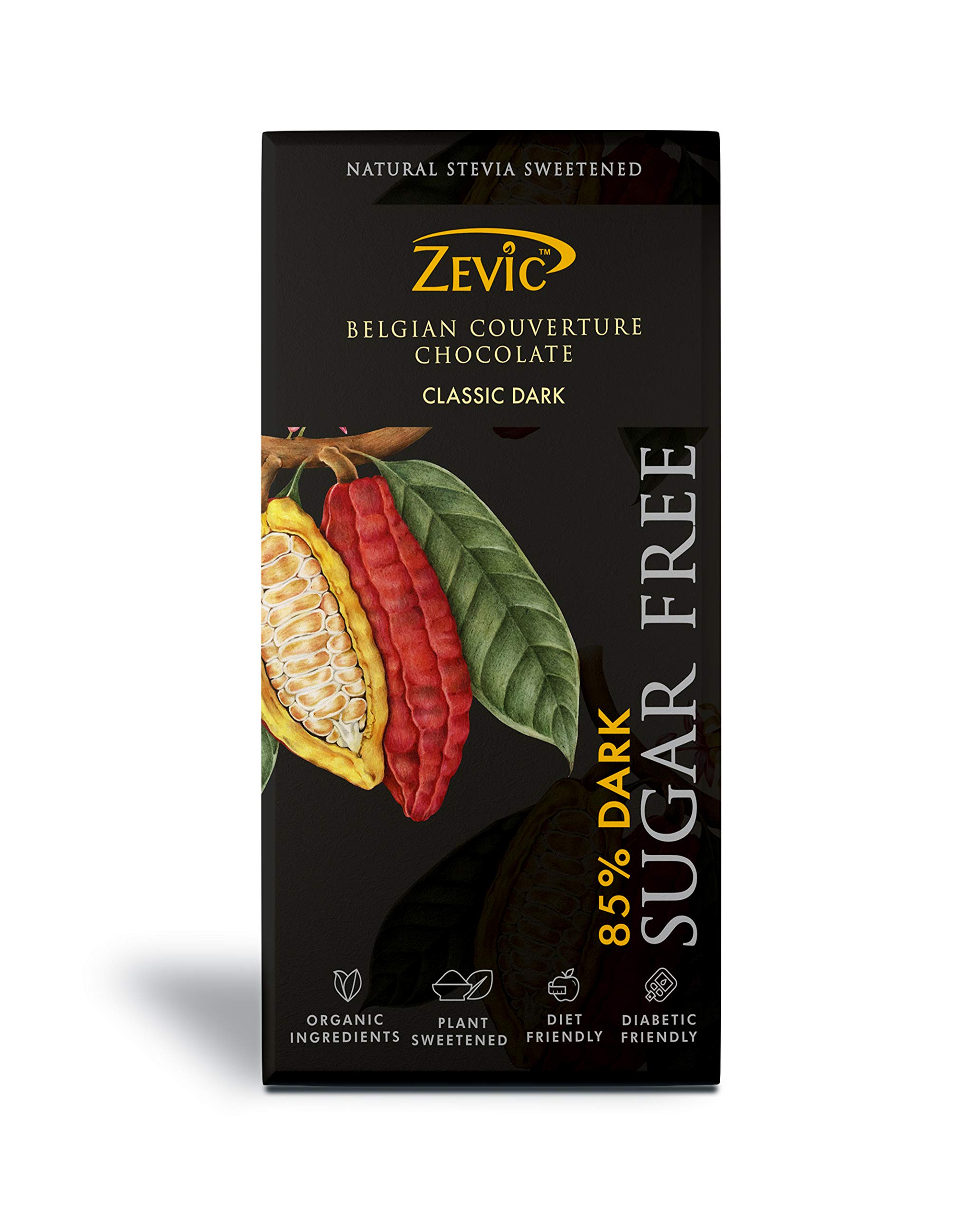 ZEVIC Sugar Free Chocolate with 85% Dark Chocolate | Classic Cocoa Belgian Dark Chocolate Bar | Natural Stevia Chocolate | Diabetic Chocolate | Keto Chocolate | Vegan Diet Healthy Chocolate, 90 grams (B085VVJ5XD) Amazon Price History, Amazon Price Tracker