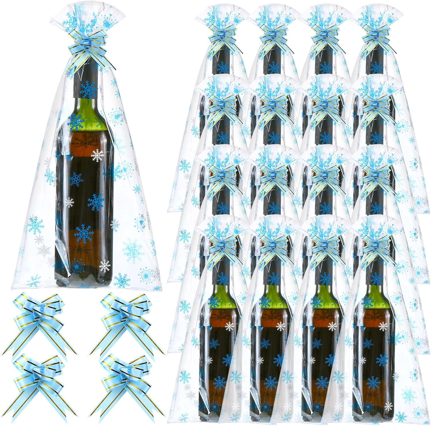 Teling 160 Pcs Christmas Wine Bottle Gift Bags Cellophane