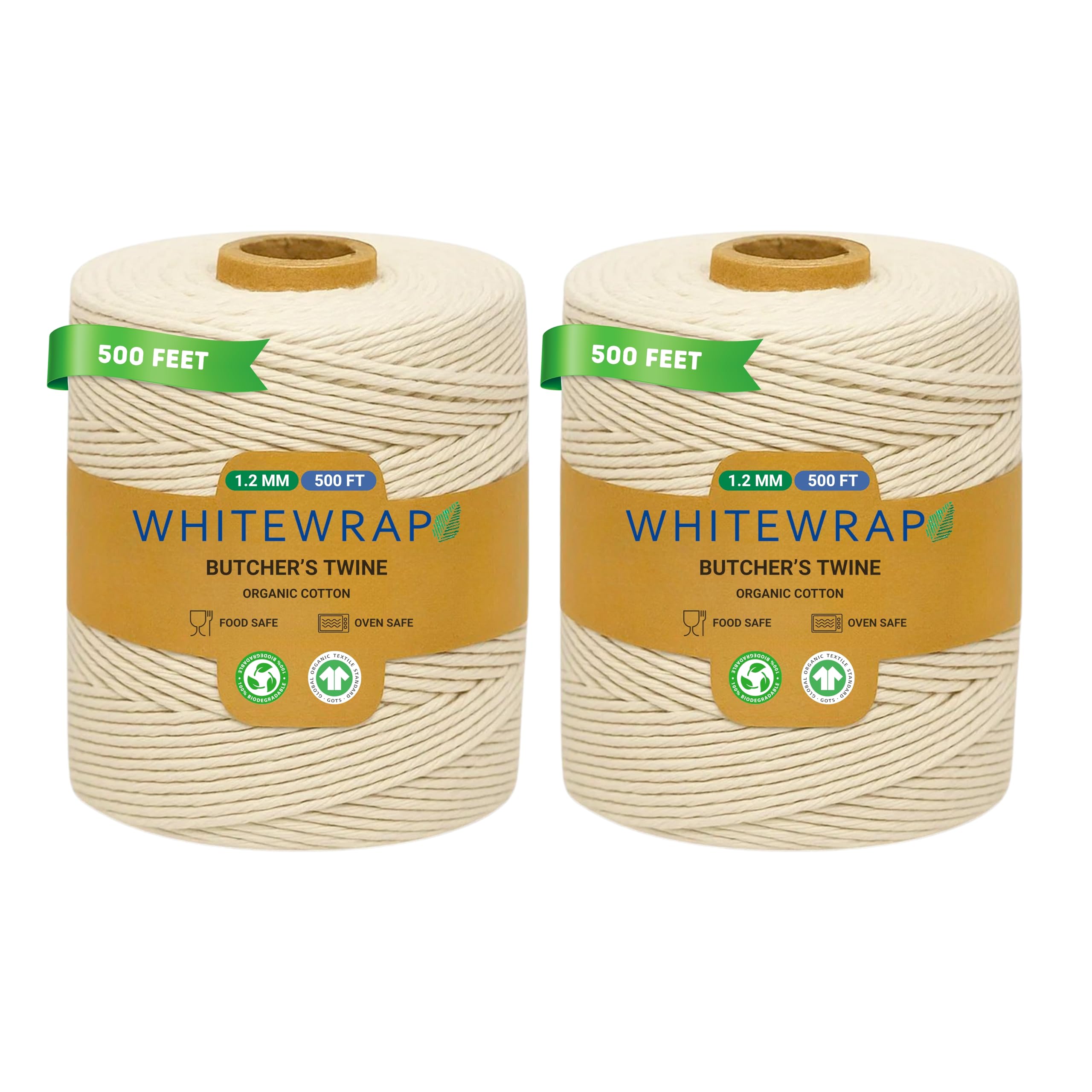 Organic Butchers Twine | 1.2mm Natural Cotton, 1000 Feet – Oven-Safe for Turkey Trussing, Meat Roasting &amp; Baking | Strong &amp; Versatile for Cooking, Crafts &amp; Gift Wrapping