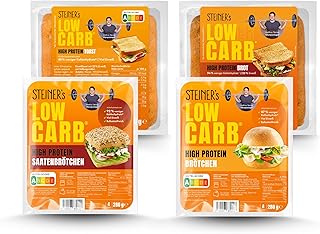 STEINER´s Low Carb High Protein Brot Box | 87-94% weniger Kohlenhydrate | Brot (1x350g), Toast (1x350g), Brötchen (1x280g, 4 Stk.), Saatenbrötchen (1x280g, 4 Stk.)