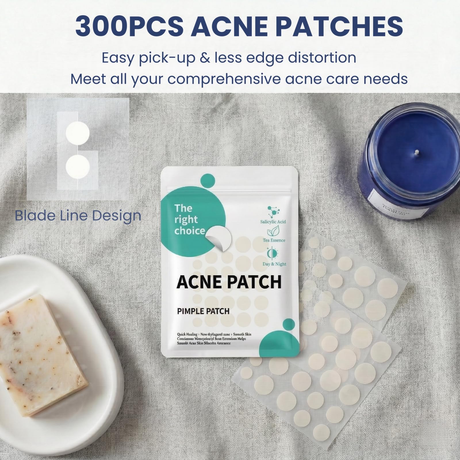 300 Pièce Patch Bouton Acne, Invisible Hydrocolloïde Pimple Patches, 2-In-1 de Jour et de Nuit Avec Huile De Tea Tree & Acide Salicylique, Imperméable & Transpirable pour Skincare (8/10/12/14mm)
