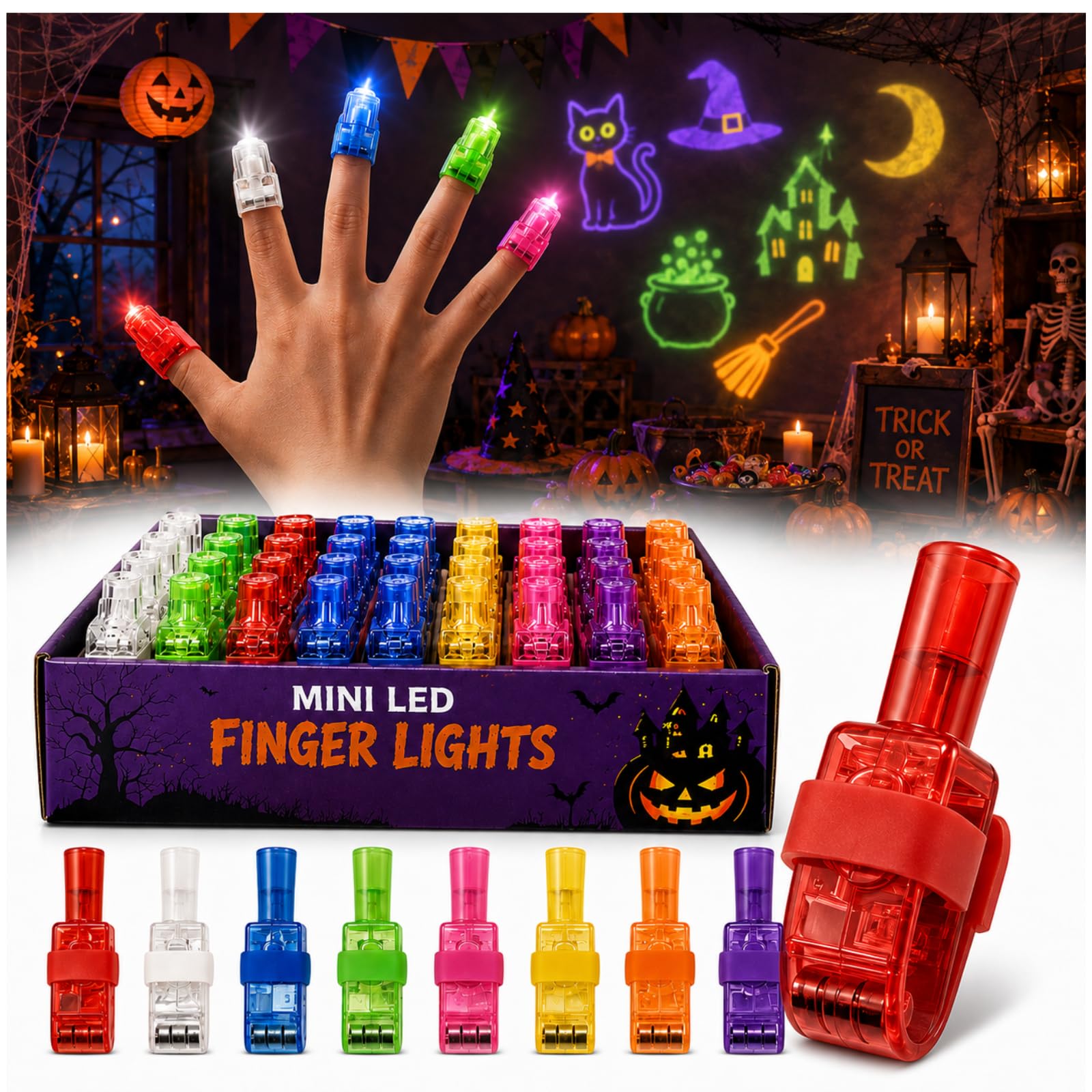 Halloween Finger Lights 36PCS, Mini LED Projector Rings for Kids Party