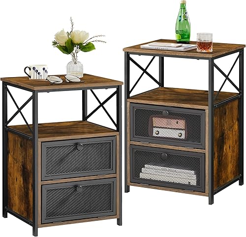 VECELO - Moderna mesita de noche, mesa auxiliar con espacio de almacenamiento y puerta, mesitas de noche con cajones abatibles para sala de estar,