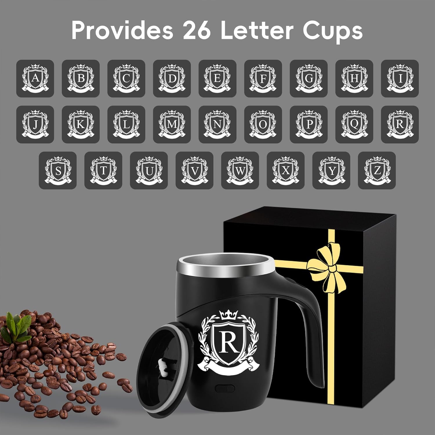 Initial Magnetic Stirring Coffee Mug Stainless Travel Cup Men Birthday Christmas Holiday Male Boss Coworker Colleague Staff Manager Supervisor Executive Employee Appreciation Group Team Bulk Gifts,R - Image 2