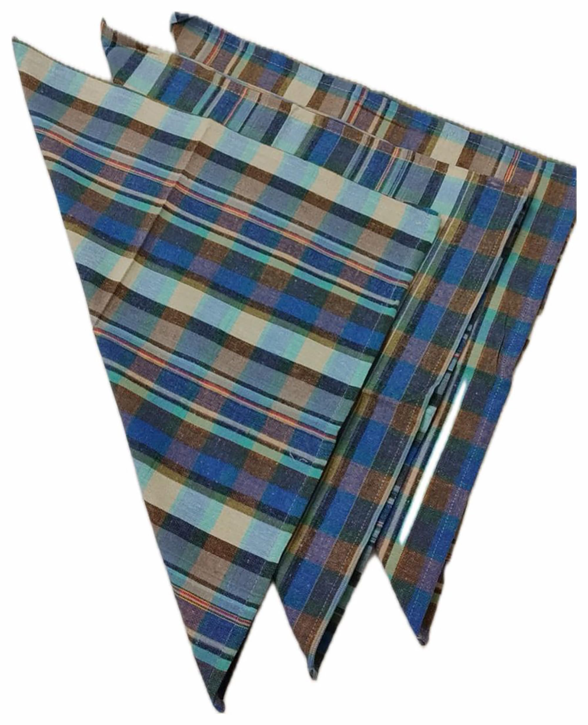 Plaid Pocket Square, Blue and Brown Multicolour, Cotton, Madras Check Pattern, Men's Formal Accessory-image-17
