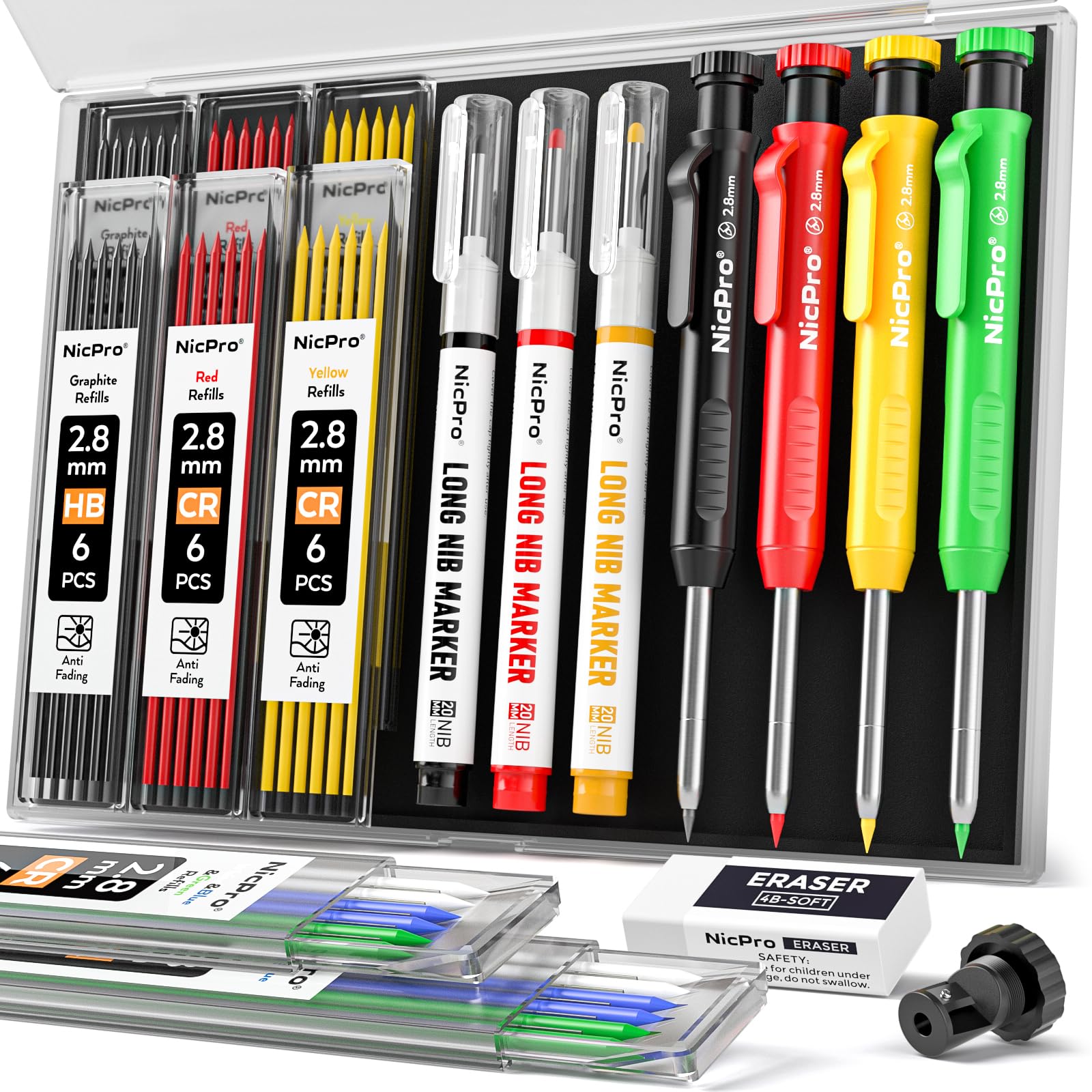 Nicpro Carpenter Pencils - 4 Pack with Sharpener -7
