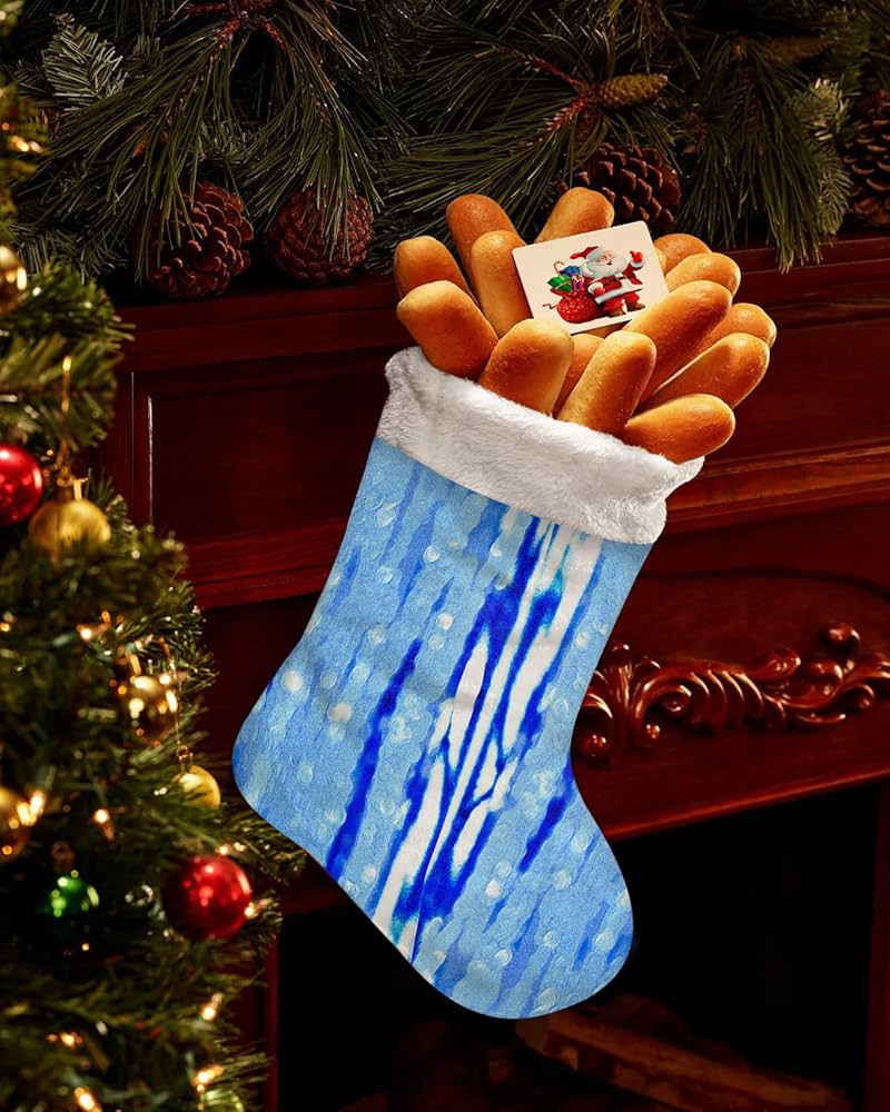 Blue faux fur christmas stocking Clearance