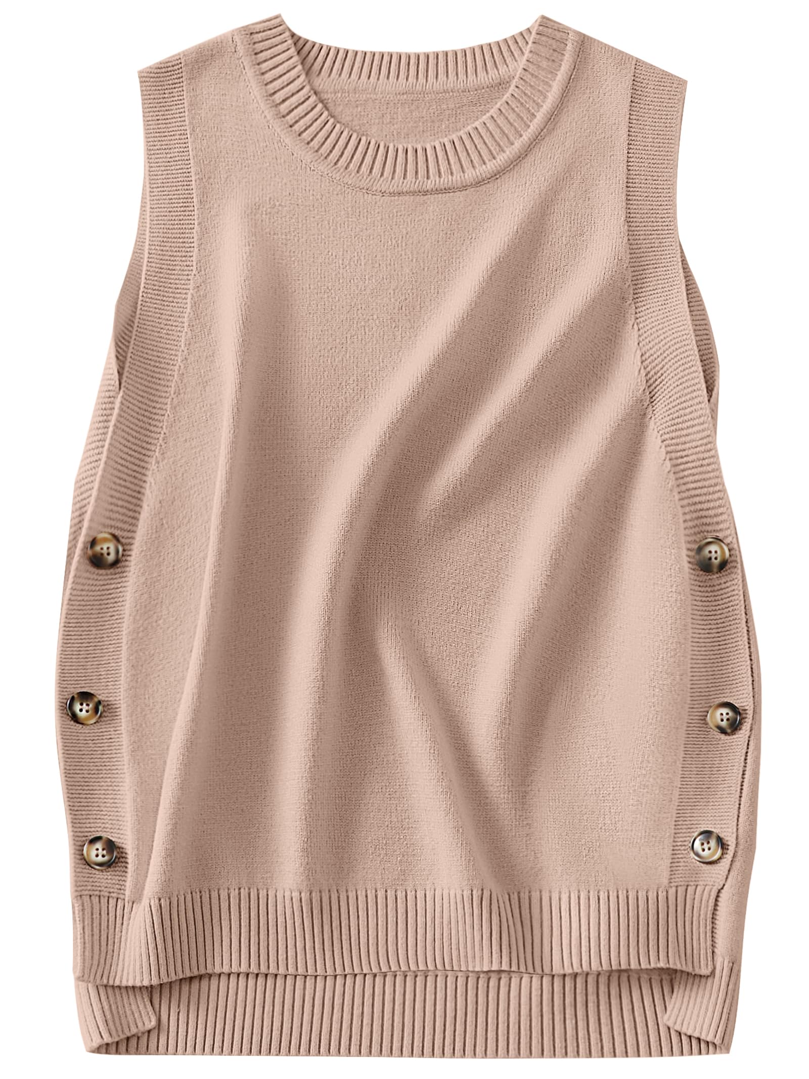 ANRABESS Womens Sweater Vest Summer Sleeveless Crewneck Ribbed Knit Side Button Loose Pullover Tank Tops 2025 Fall Outfits